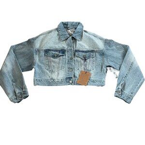 RARE DNM EDIT Women Studded Cropped Denim Trucker Jacket Size Medium
